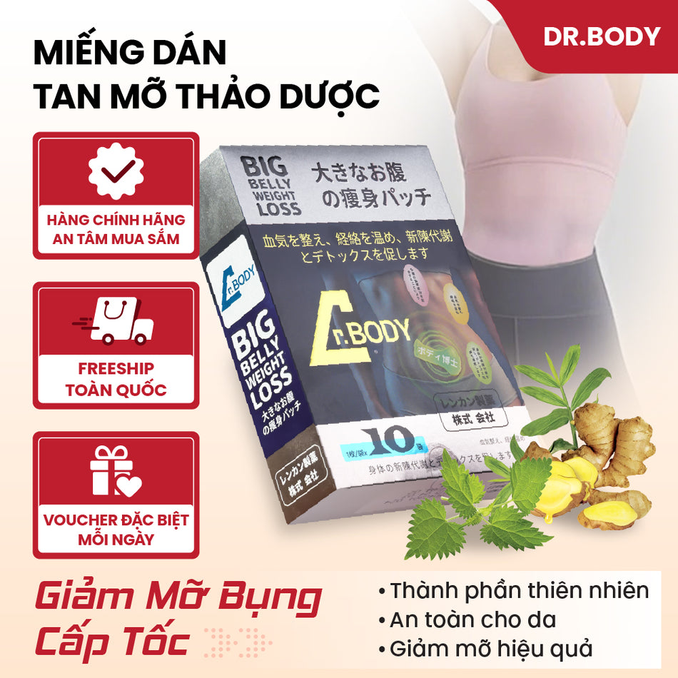 [Hộp 10 Miếng] Miếng Dán Tan Mỡ Đông Y Dr.Body - Giảm Mỡ Bụng, Tay, Đùi An Toàn