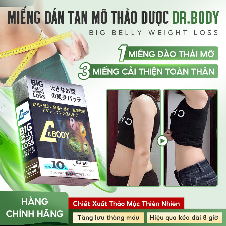 [HỘP 10 MIẾNG] Miếng Dán Thảo Mộc Dr.Body Tan Mỡ Bụng, Đùi, Bắp Tay - Hỗ Trợ Làm Đẹp Vóc Dáng