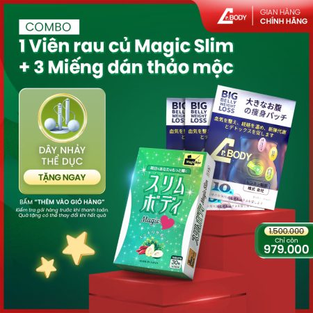 COMBO TẤN CÔNG MỠ CỨNG ĐẦU CHUYÊN SÂU  1 Magic Slim & 3 Miếng Dán Thảo Mộc